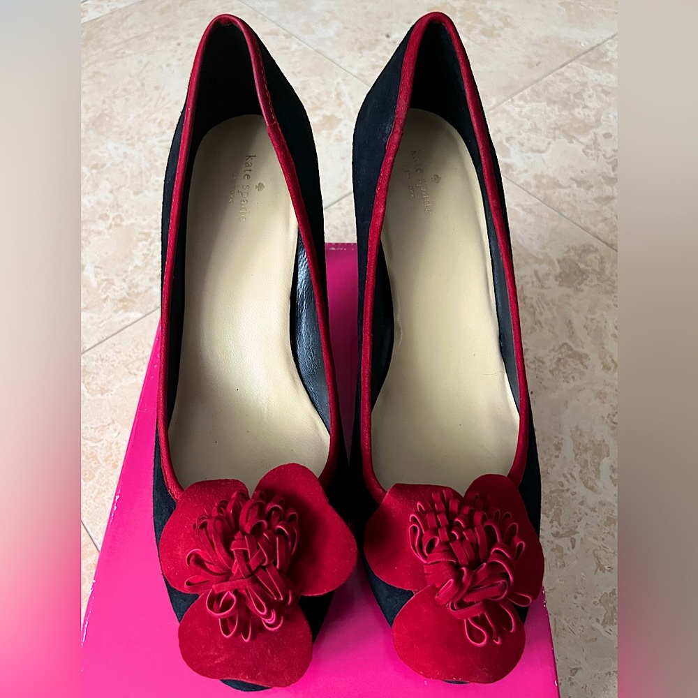 Kate Spade Carmen Black and Red Suede shoes